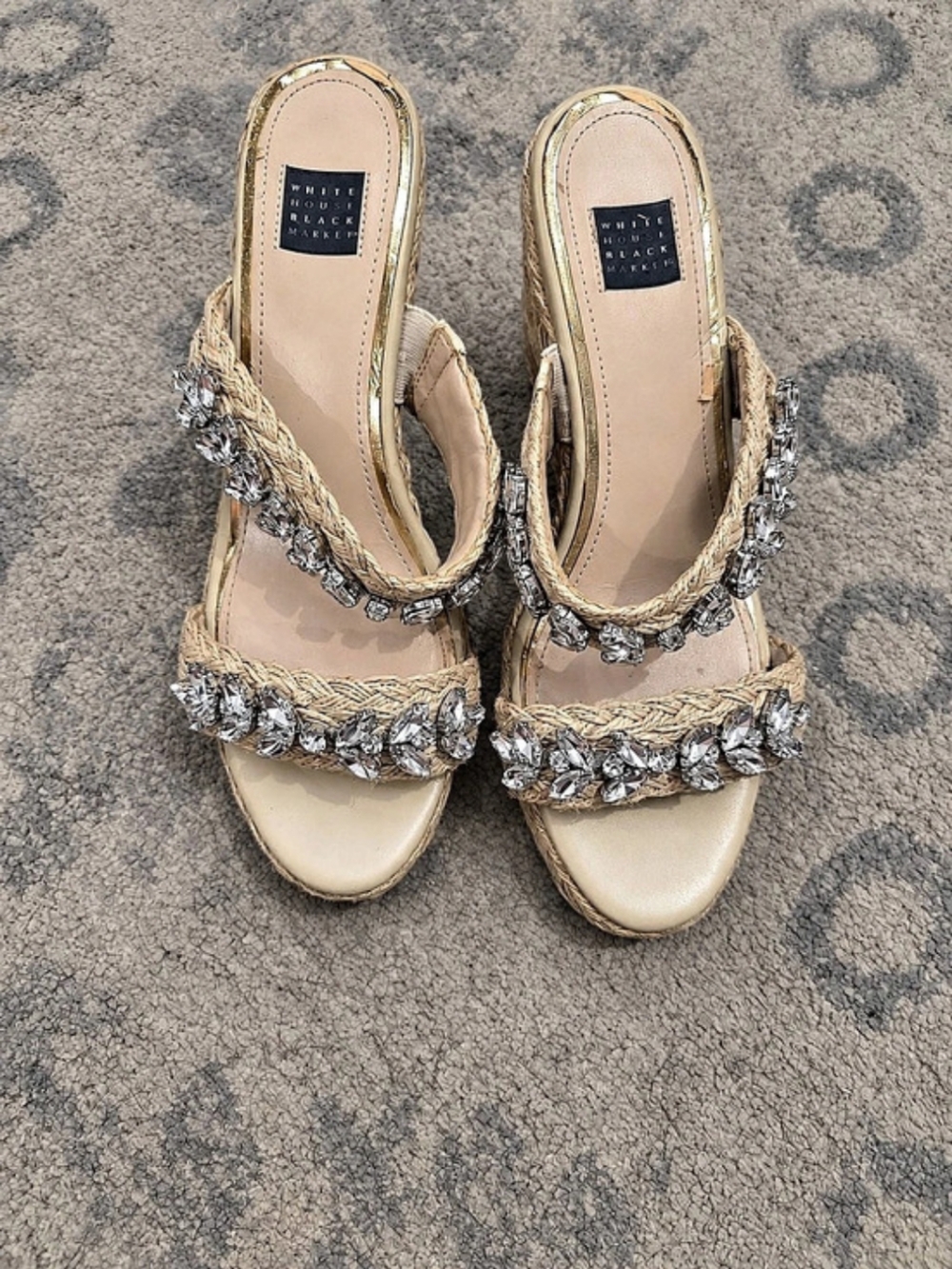 White House Black Market Embellished Espadrille Wedge Sandals Beige, Sz9